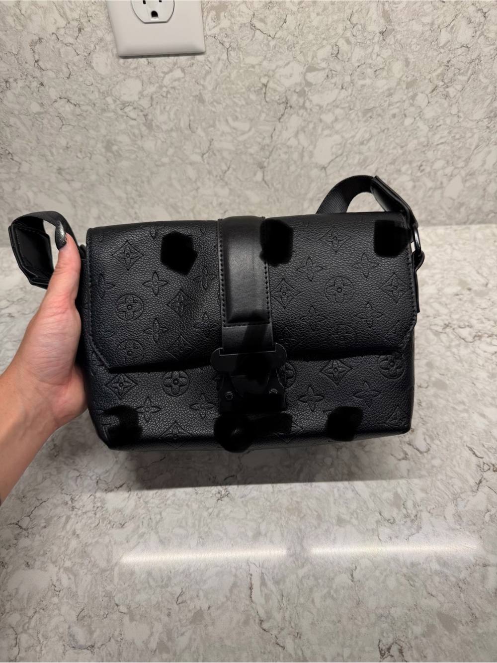 Black Embossed Leather Crossbody Bag